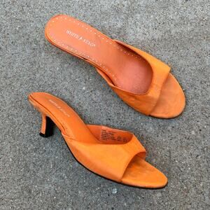 Vintage Y2K Orange Open Toe Kitten Heel Sandal Size 7.5 White Stag Shoe